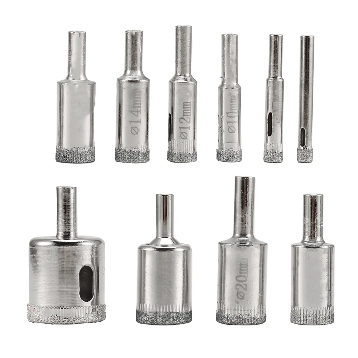 10 PCS Carbon Steel Diamond-Coated Drill Bits Set - Nickel-Plated, Corrosion-Resistant, High-Efficiency Tools for Ceramic Tile, Stone, Automotive & Motorcycle Interior Decoration Accessories