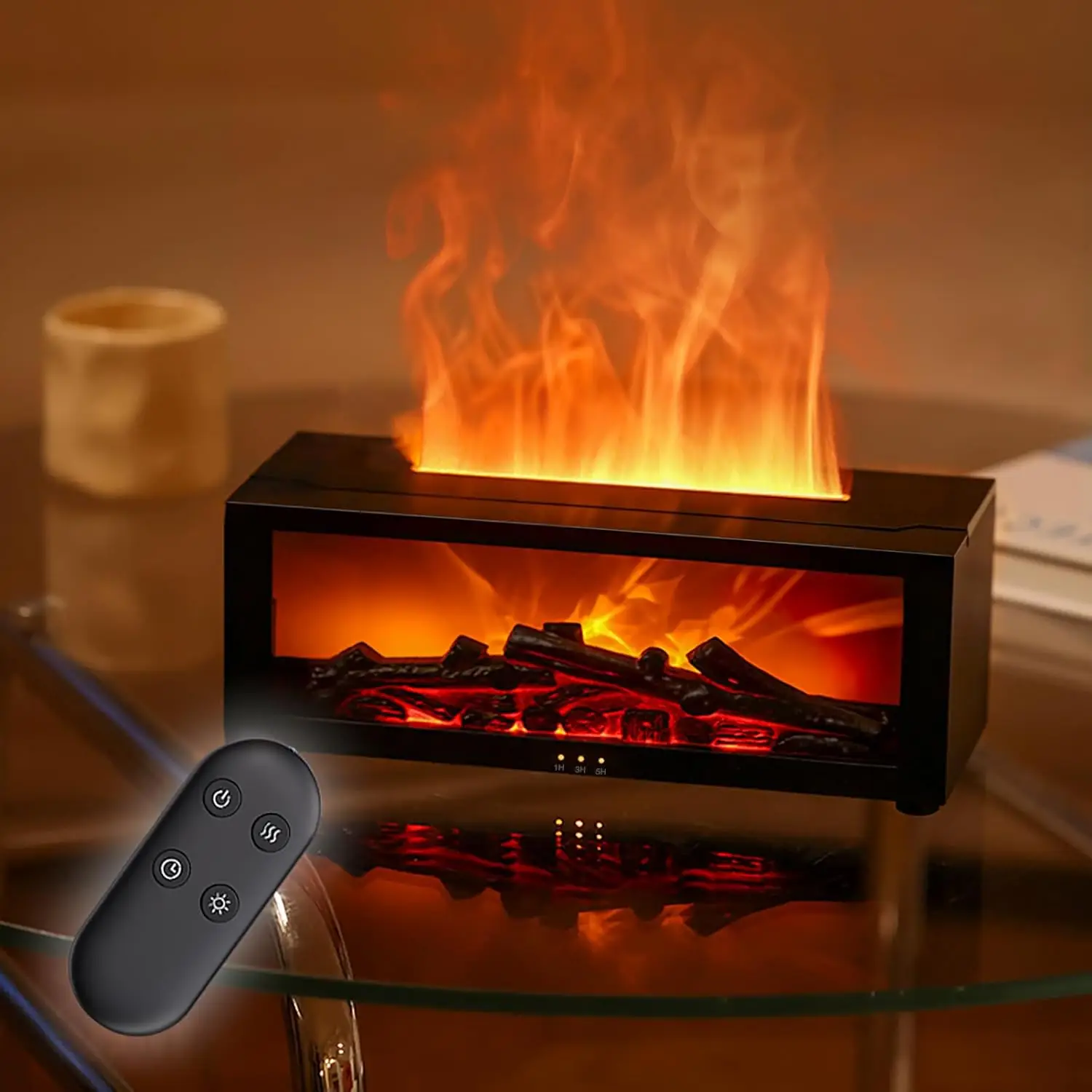 Fireplace Design Aromatherapy Diffuser, 150ML Ultrasonic Cool Mist Humidifier, 7 Colors Firelight Flame Diffuser with Remote, Waterless Auto-Off & Tim