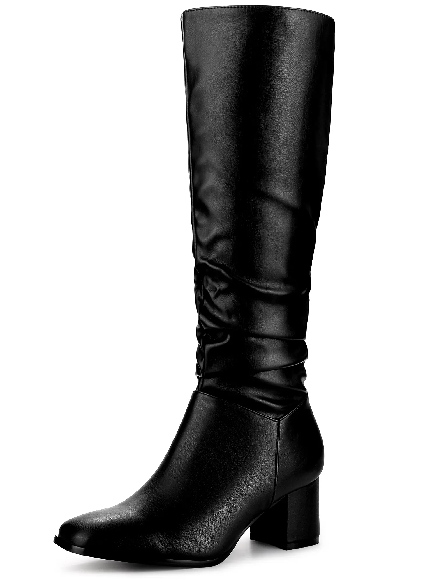 BLISSFUL STEP Thigh High Dress Boots Square Toe Chunky Heel Slouch Knee Highs Boots for Women