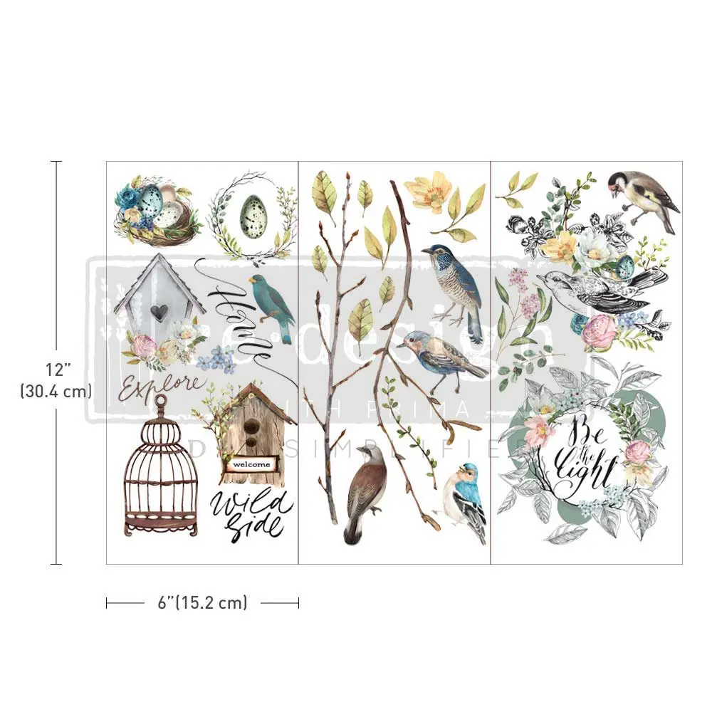 Redesign with Prima Garden Marvels Small Art Stickers Transfer Paper - 3 Sheets, 6"x12", for Furniture, Picture Frames, Cabinets, Trays, Product Code 655350653361