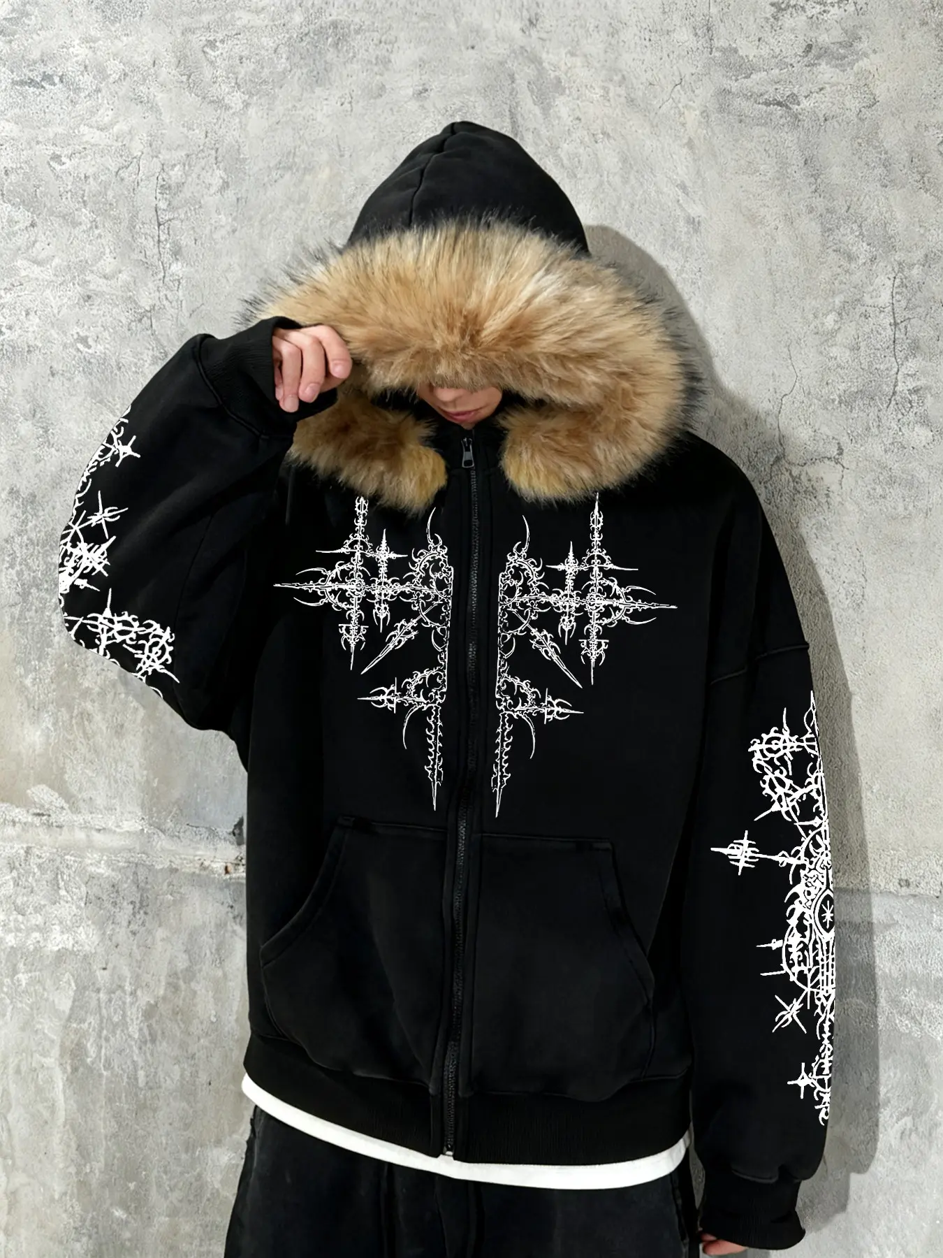 fur hood zip up y2k - TikTok Shop