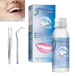 Moldable Denture Repair Beads Set, Food Grade Silicone Tooth Repair Pellets with Tweezers & Dental Pick, Temporary Fix for Missing Broken Chipped Teeth
