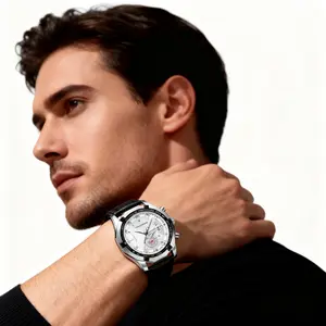 New large-dial calendar men's watch, quartz men's watch with strap, men's wristwatch model with leather strap