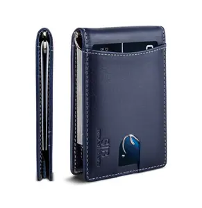 RFID Blocking Bifold Slim Genuine Leather Thin Minimalist Front Pocket Wallets for Men Money Clip (Atlantic Blue 1.S)