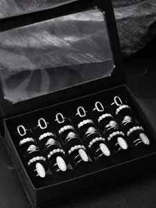 30 Pcs Stainless Steel Men's Ring Set, Boho Style Geometric Stackable Rings, Casual Daily Wear, Unique Retro Gift for Men, No Box Included