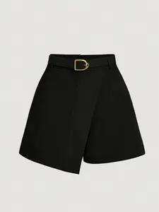 Summer New Women's High Waist Shorts Skirt, Casual Style Pocket Design Straight Leg Pants, Daily Wear Fashion for All Seasons