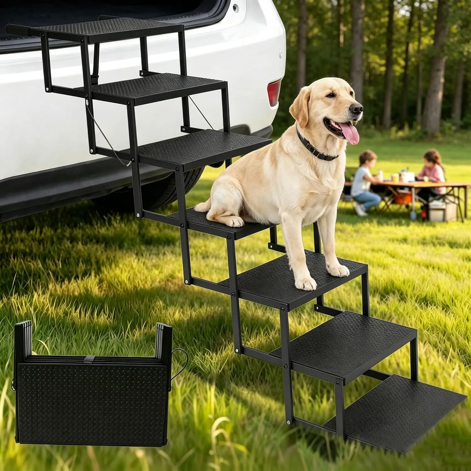 Dog Steps for Car, Truck, SUV, Dog Ramps for Cars with High Traction Surface, Portable Waterproof Dog Stairs for Large Dogs, Supports Up to 250 lbs, 7 Steps