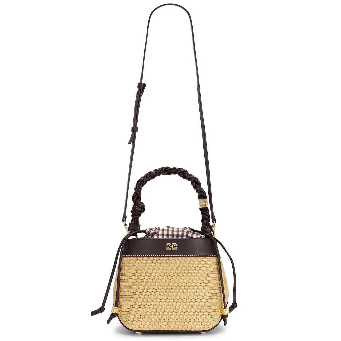 Ganni Bou Bucket Raphia in Seal Brown