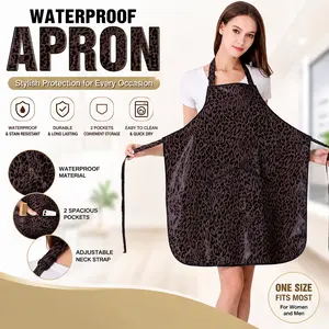 Leopard Print Waterproof Barber Apron with Deep Storage Pockets, Chemical-Resistant, Durable for Hair Styling & Coloring, Haircare Essential for Hair Salons