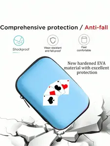 Durable EVA rectangular storage case with spade and poker print. Shockproof zipper design, fits camera, earphones, cables and cards, suitable for daily storage and travel.