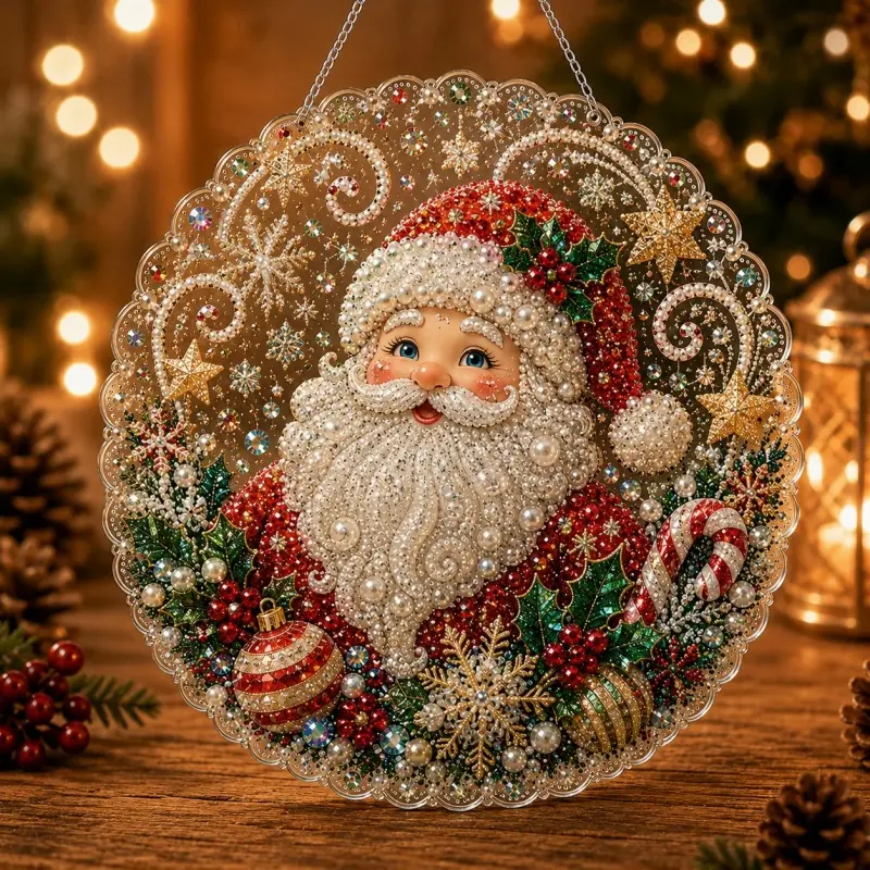 DIY Diamond Painting Santa Hanging Ornament, Sparkling Gem Art Craft Kit, Holiday Home Decoration Pendant for Christmas Tree & Window Decor Hangable Hangable