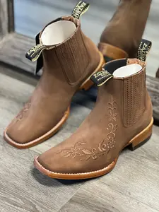 WOMENS BOTIN 306 NOBUCK CAMEL NOKKO WOMEN’S TAN FLORAL EMBROIDERED ANKLE BOOTS – WESTERN CHELSEA BOOTIES