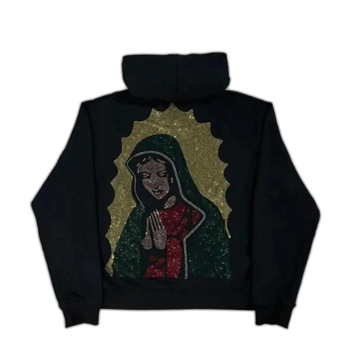 Virgencita Hoodie - Unisex Pullover with Rhinestone Print, Hooded Design, vintage graphic tee, fast shippng. 7G3