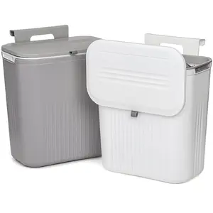 2 Pack 2.4 Gallon Kitchen Compost Bin,  Trash Can with Lid Garbage Can for Countertop or Under Sink, Wall Mounted Counter  Bin for Kitchen Bathroom Bedroom Office