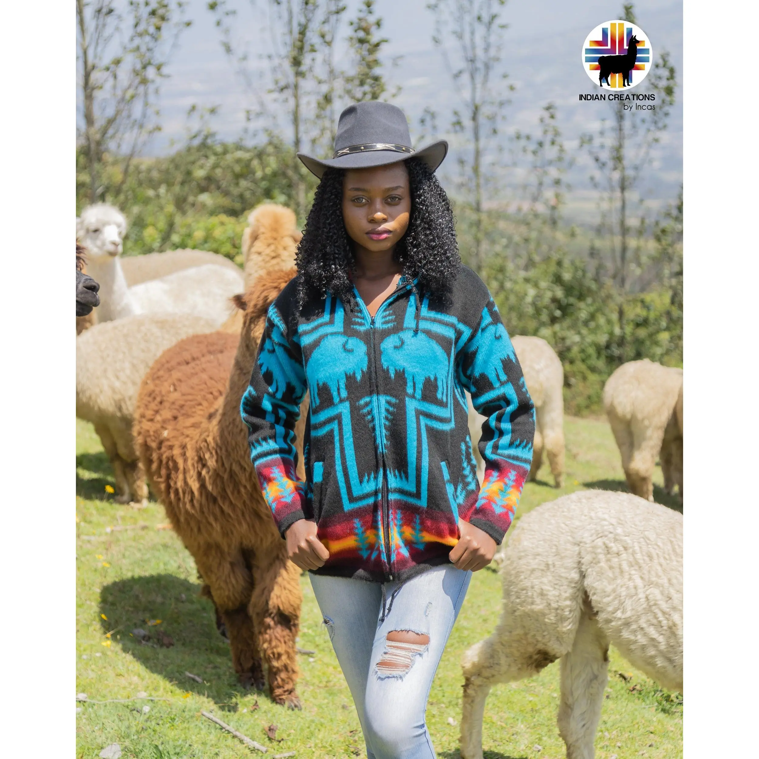Handcrafted Alpaca Wool Jacket.(Buffalo Dreams) Crafted by Indigenous Hands. Super warm and soft. Machine Washable.