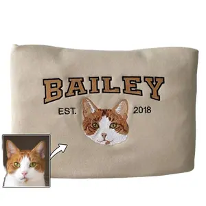 Custom Pet Embroidered Sweatshirt with Pet Name, Personalized Cat Face Sweatshirt from Your Photo, Varsity Sweatshirt, Gifts for Cat Lover Z
