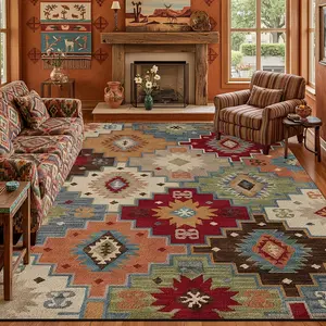 1pc Luxury Velvet Area Carpet Kilim Pattern Non-Slip Backing & Machine Washable 100% Polyester Fiber Perfect for High Traffic Areas Like Living Rooms Bedrooms Kitchens Fluffy Printed Plush Rug