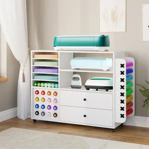 Rolling Craft Storage Cart with 2 Drawers & 24 Vinyl Roll Holders – Mobile Organizer on Wheels for Scrapbooking, Art Supplies, and DIY Projects