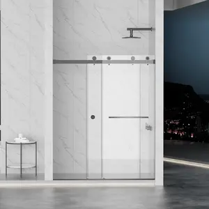 55-59" x 72" Frameless Shower Door,Double Sliding Shower Door,5/16"(8mm) Tempered Glass Premium Tempered Glass Shower Enclosure,Double Side Easy Clean Coat,Matte Black