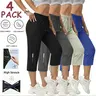 Women’s four-piece loose athletic bottoms set — high-stretch nylon fabric, pockets, seven-eighths length pants, summer sportswear, suitable for beach outings and vacations