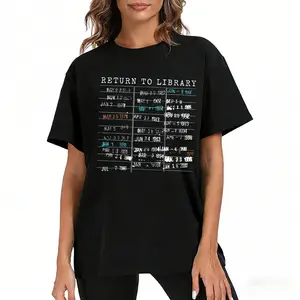 Return to Library Shirt, Vintage Library Card Book Due Date Sweatshirt, Bookish Gift for Her Him Reader Author Librarian English Teacher Shirt, Women's Men's Graphic Round Neck T-shirt Casual Womenswear Crewneck Tops   summervibes good graphic tees