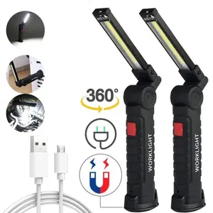 2PC High Brightness Rechargeable Work Light, Super Bright LED Flashlight with Magnetic Base, 5 Lighting Modes, Foldable Work Light, Suitable for Auto Repair.