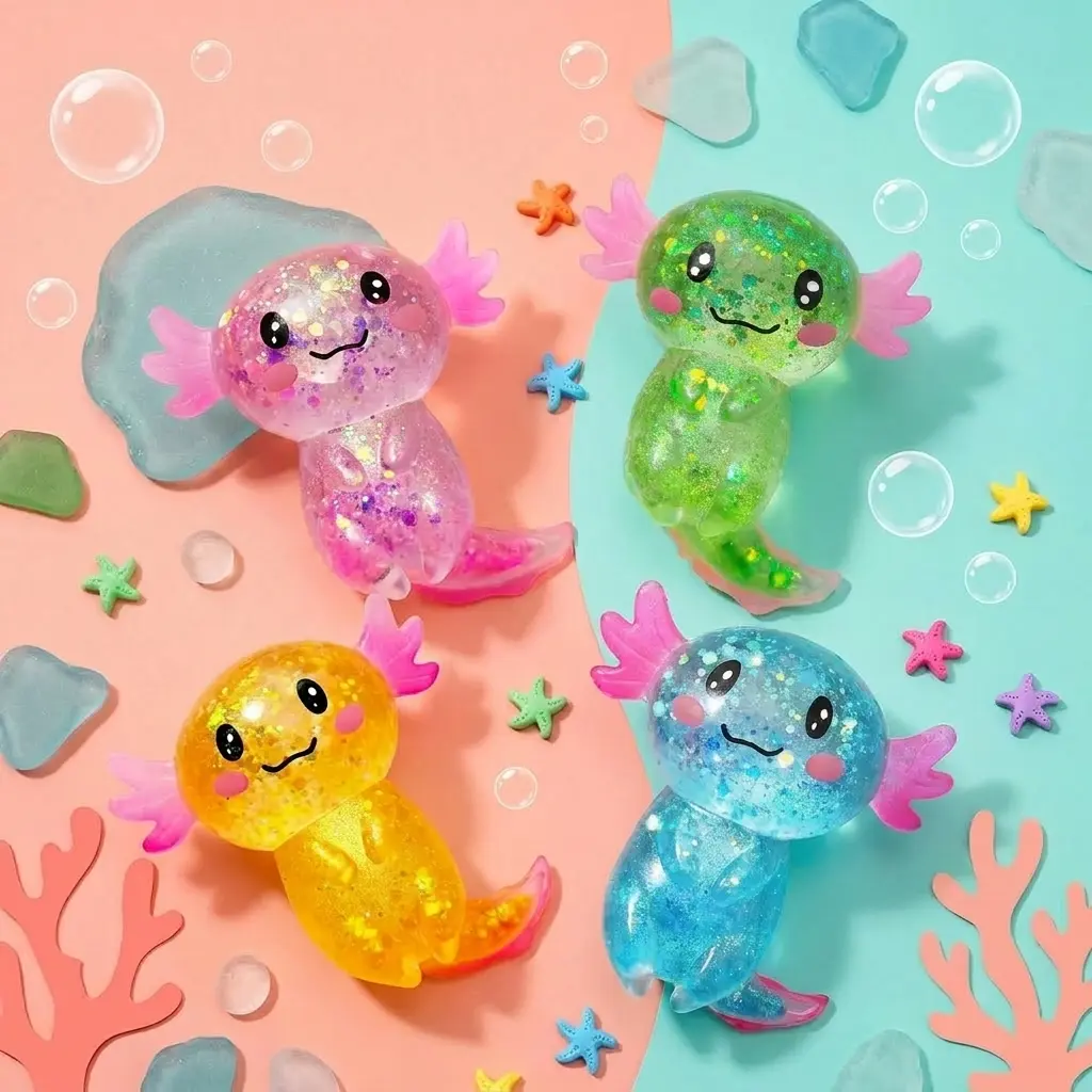 4Pack Cute Axolotl Squishy Stress Relief Toys, Slow-Rising Maltose Gooey Decompression Squishy Balls, 4pack Desk Fidget Sensory Anxiety Ball Stress Relief Toys for Birthday Gifts, Boxed Squishie Stress Relief Toys