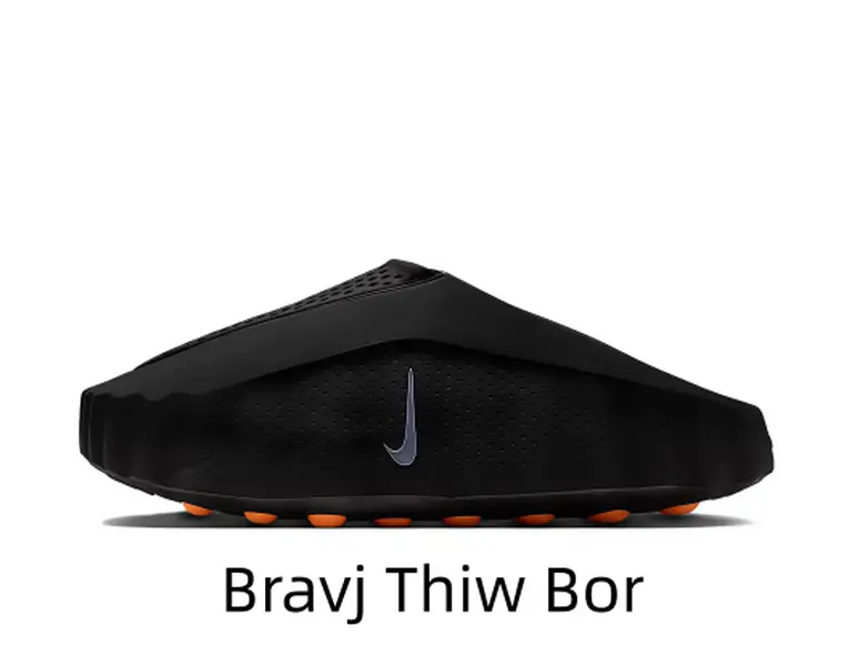 Slip On Black Mesh Casual Slide Shoes Matte Side Swoosh Logo Orange Dot Rubber Outsole Lightweight Walking Training Slippers For Men Women Daily Street Wear