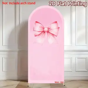 Pink Bow Arch Backdrop Cover Custom 2-Sided Soft Fabric for Wedding Girls' Birthday Party Baby Shower Decor Background Backdrop Banner