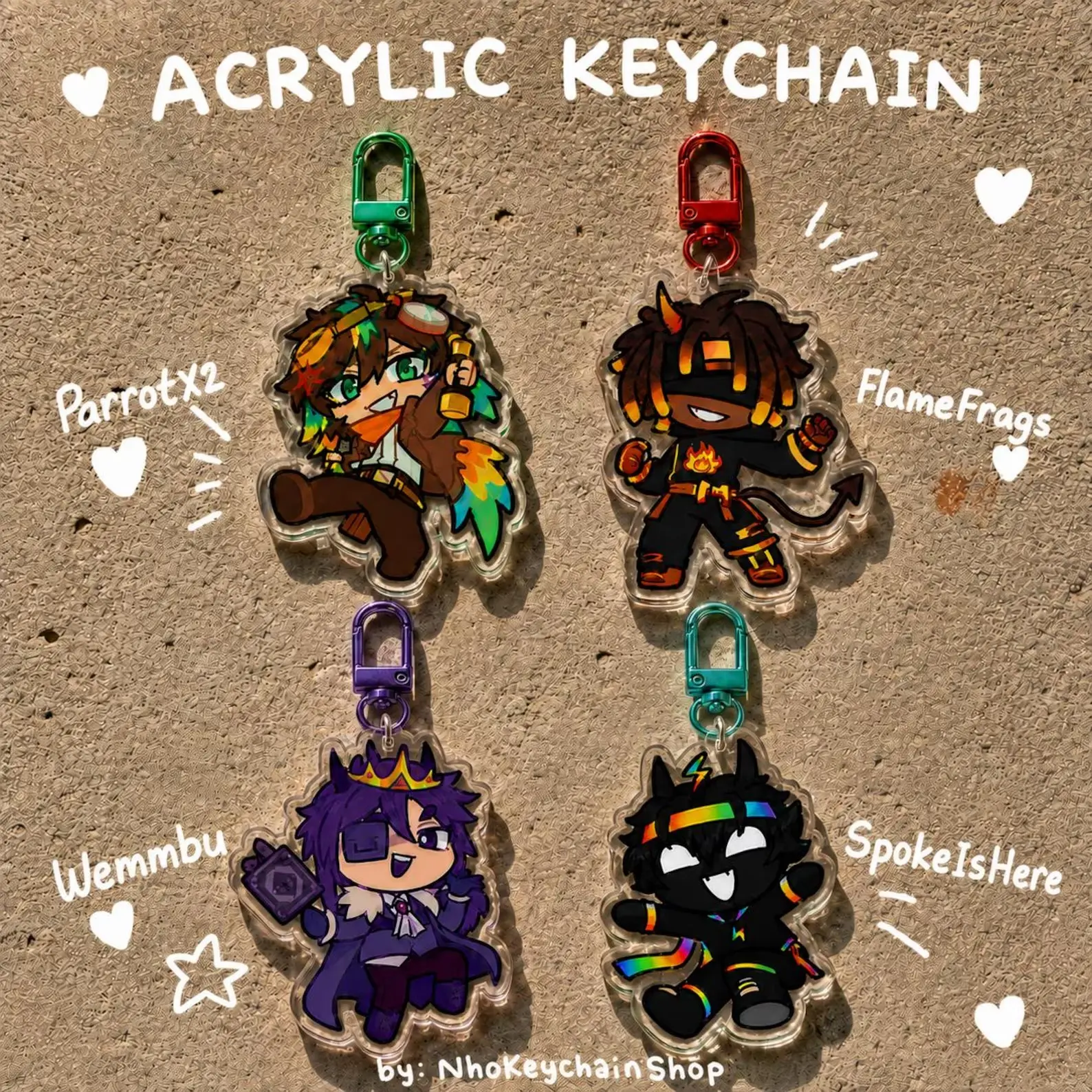 Unstable Universe Quartet Acrylic Keychain | ParrotX2, FlameFrags, SpokeIsHere, Wemmbu | Minecraft SMP Gamer Gift