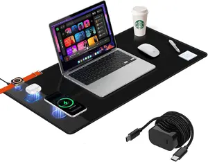 Mouse Pad with Magnetic Wireless Charging, Large Desk Mat, Non-Slip Mouse Mat, Keyboard Pad for Gaming, Desk, Office, PC (The Left Charging-Black with 20W PD Charger),summervibes