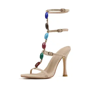 CELNEPHO Womens Open Toe Stiletto Heels Pearl & Gem Strap Gladiator Sandals Double Ankle Strap Party Shoes for Prom & Special Events Valentine Gift Party Sandals