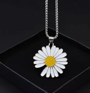 Daisy Make a Wish Flower with Missing Petal Necklace, Whimsical