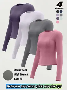Women's Round Neck Slim Fit Long Sleeve Sportswear Casual Yoga Top, Comfortable Running Fitness Tee, Inner Layer Outer Wear, Athletic Workout Tees
