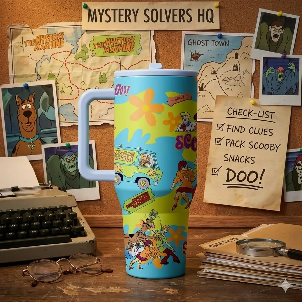 1 Pc 40oz Insulated Mug, Vacuum Insulated Thermos, Retro Hippie 70s Psychedelic Flower & Van Print Thermal Mug, Light Blue Tumbler With Handle And Lid, Double Wall Leak Proof Large Travel Cup For Hot Cold Drinks, Groovy Nostalgic Gift For Coffee