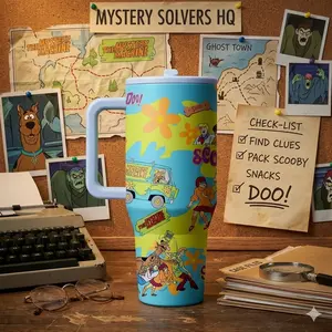 1 Pc 40oz Insulated Mug, Vacuum Insulated Thermos, Retro Hippie 70s Psychedelic Flower & Van Print Thermal Mug, Light Blue Tumbler With Handle And Lid, Double Wall Leak Proof Large Travel Cup For Hot Cold Drinks, Groovy Nostalgic Gift For Coffee