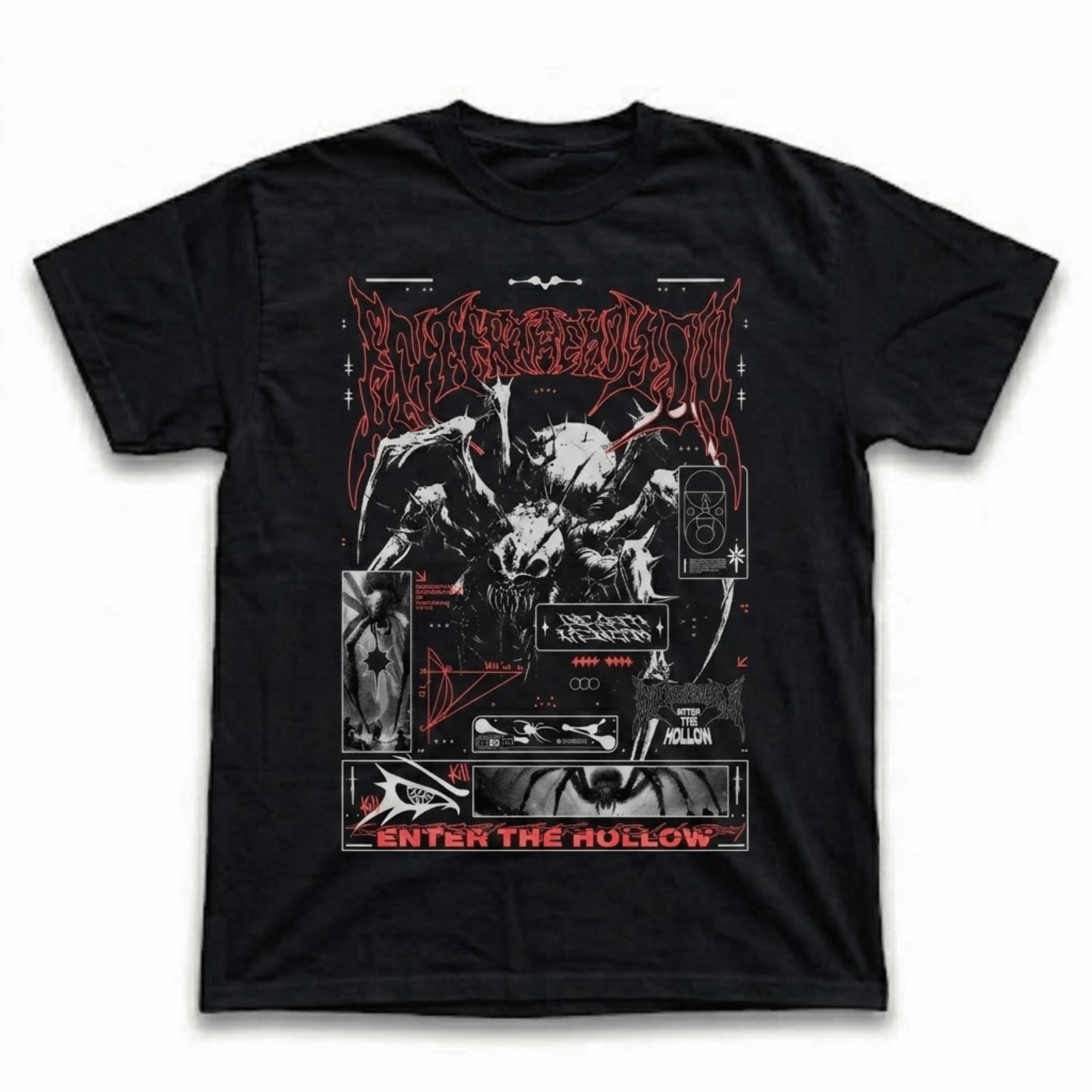 Gildan Men's and Women's T-Shirt, Vintage Enter The Hollow Graphic Tee, Demon Spider Shirt, Death Metal Font Top, Cyber Sigilism Clothing, Gothic Photo Grid Merch, Y2K Grunge Streetwear, Opium Core Apparel, Dark Alt Punk Unisex