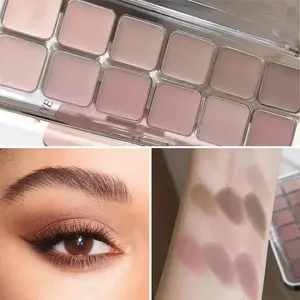 12 Color Eyeshadow Palette, Waterproof Sweatproof Matte Finish, Low Saturation Milk Tea Shades, Natural Look, Daily Makeup, Beauty Eyeshadows