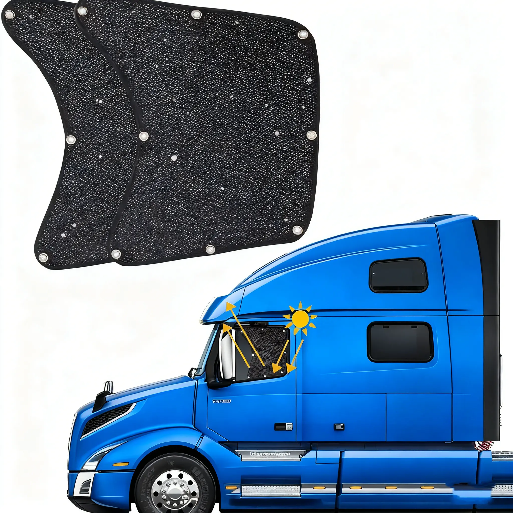 2Pcs Semi Truck Side Window Sun Shade, UV Protection Window Cover for Freightliner Volvo VNL International RV Truck, Foldable Black Sun Visor Heat Blocker, Interior Cooling Sun Shield, Anti-Glare Truck Cab Accessories