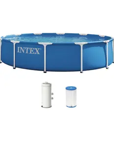 Intex 12 ft x 30 in Round Metal Frame Above Ground Pool Set with 530 GPH Filter Pump for Home Improvement, Garden Swimming Pool Use