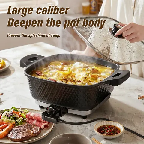 4L Non-Stick Electric Griddle - 900W Fast Heating Electric Skillet with Heat-Resistant Lid, Household Kitchen Appliance for Grill/Fry/Hot Pot, Prevents Soup Splashing