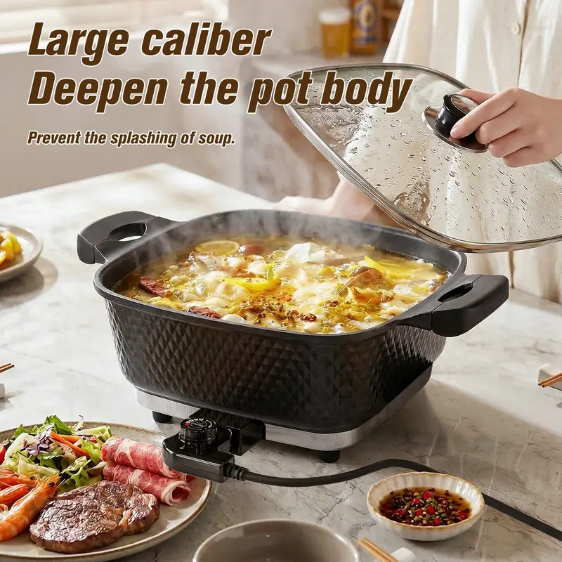 4L Non-Stick Electric Griddle - 900W Fast Heating Electric Skillet with Heat-Resistant Lid, Household Kitchen Appliance for Grill/Fry/Hot Pot, Prevents Soup Splashing