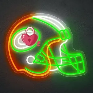 Green Football Helmet Neon Sign, LED Neon Light Wall Decor for Game Room, Man Cave, Sports Fan present, Bar, Club