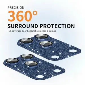 2 Pack Glitter Ring Camera Lens Protector for iPhone 17 Pro Max – 9H Hardness Tempered Glass, Anti-Scratch, Cosmic Orange with Blue Bling, for Women gift