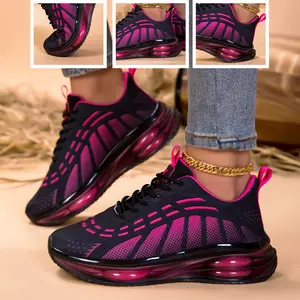 Women's Breathable Air Cushion Tennis Casual Shoes, Gradient Knit Mesh Sweat Wicking, Full Air Cushion Shock Absorption, Lace Up Fit, Perfect for Tennis Sports Commute Shopping Jogging Home Daily Footwear.
