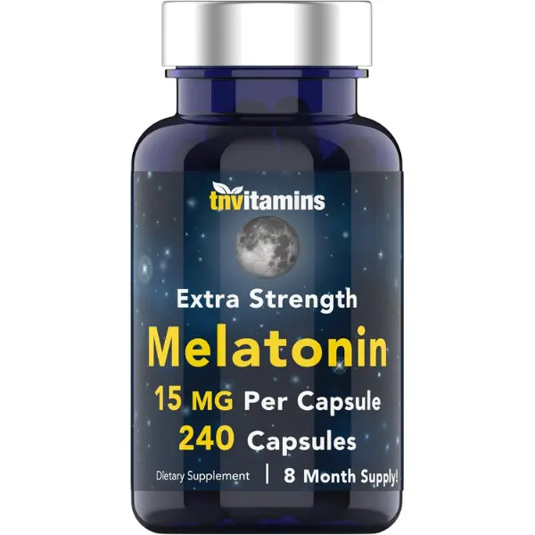 tnvitamins Melatonin 15 MG Per Capsule (240 Capsules) | All-Natural Sleeping Pills for Adults | Extra Strength Melatonin | Nighttime Sleep Aid | Natural Sleep Support Supplement
