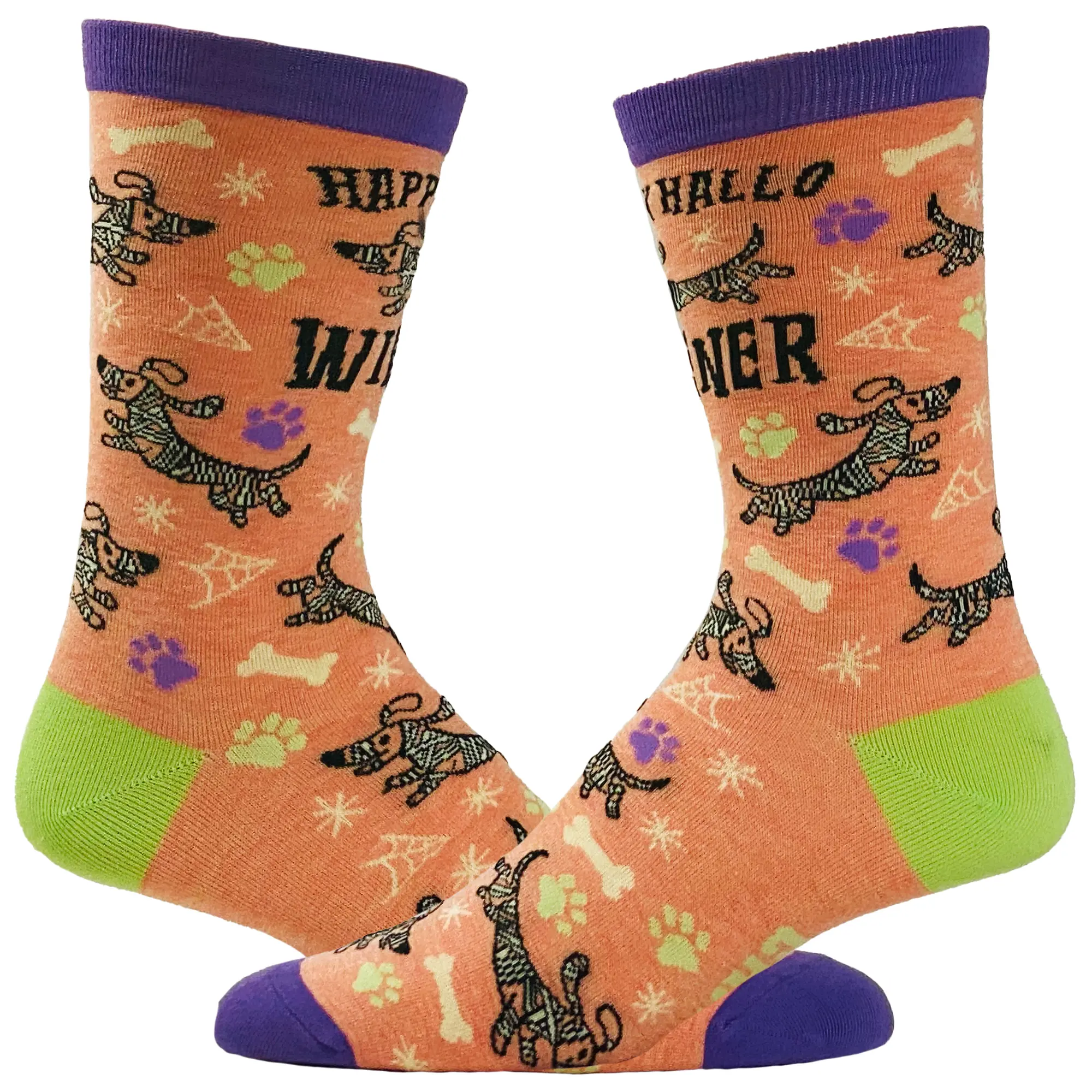 CRAZY DOG T-SHIRTS Women's Happy Hallowiener Socks - Comfortable Fitted Spandex Cotton, Halloween Dachshund Pet Lover Socks with Ghost,Furry,Zombie Themes - Ideal for Anniversary Gifts, Matching Shirts Pairing