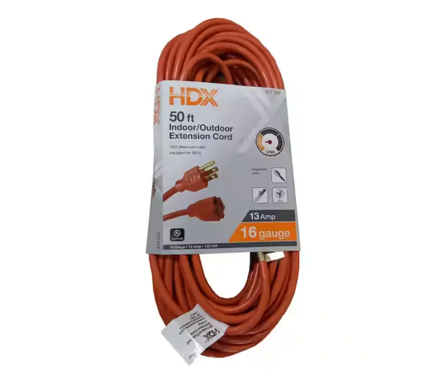 Light Duty Extension Cord, 50 ft 16/3, Orange, Indoor/Outdoor Use (for Phones & Electronics Audio & Video Accessories)