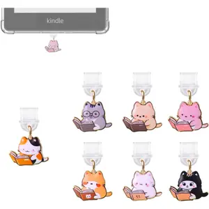L-PCS001  Kindle Dust Plug Charm,7 Pack Cute Bookish Cat Bear Star Glow in the Dark Charms Compatible with Kindle Paperwhite 2021 Released,Type C/USB C Dust Plug Port Cover Accessories for IPhone Gift
