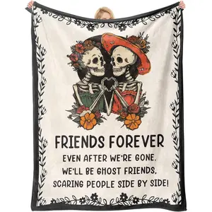 Friend Gifts for Women Best Friend Blanket Best Friend Birthday Gifts for Women Bestie BFF Soul Sister Graduation Present Ideas for Woman Christmas - To My Friends Halloween Skull Blanket 60"x50", Printed on One Side with a Plain White Back, Halloween Tha
